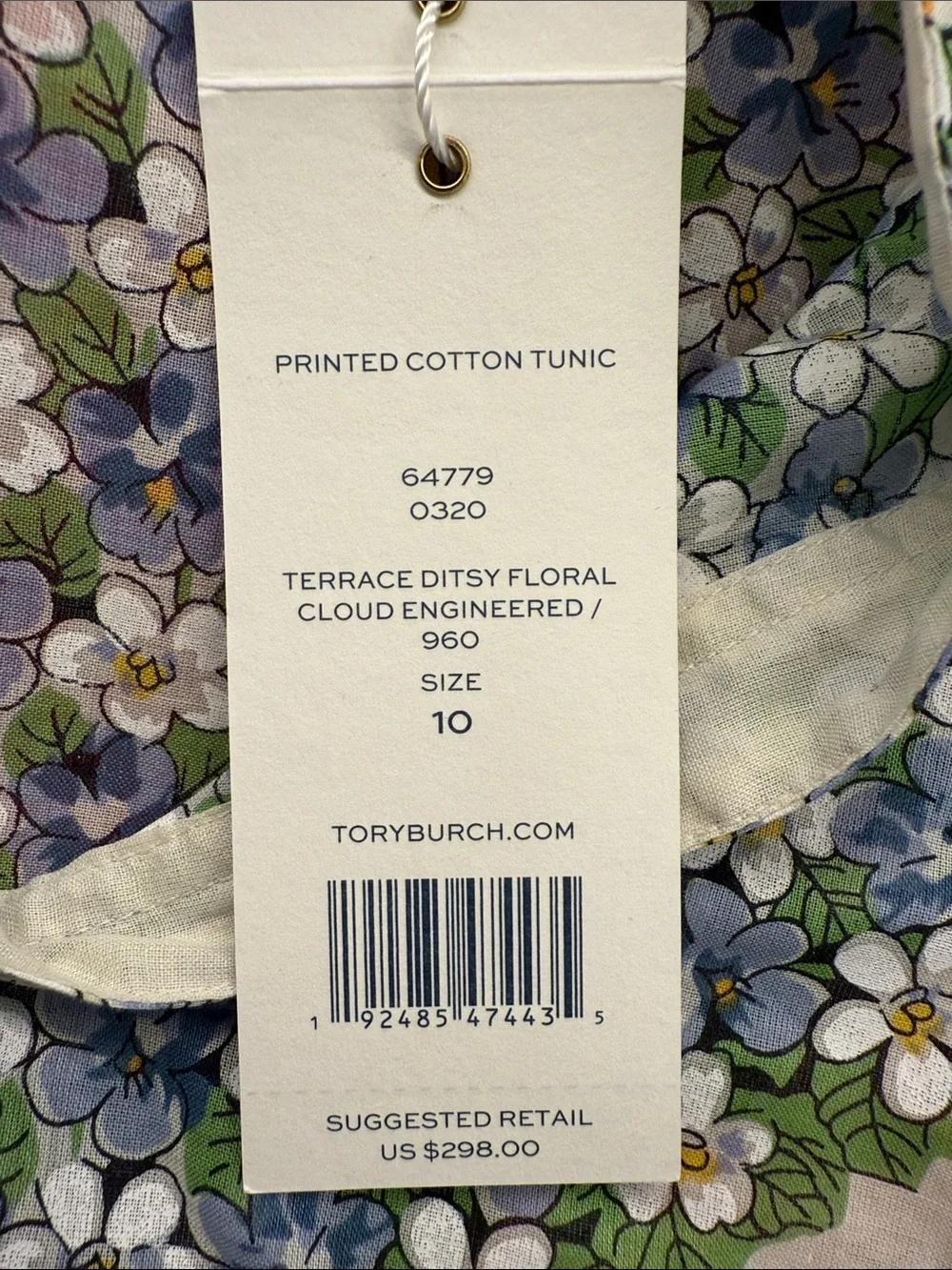 Tory Burch Blue and Green Floral Scoop-Neck Tunic